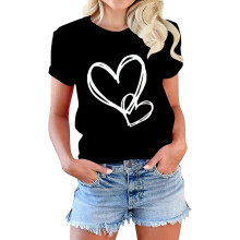 (S, Black) Valentine Shirts for Women Oversized Heart Print Crewneck Shirts Causal Short Sleeve Top Loose Top watermelon red XXXL
