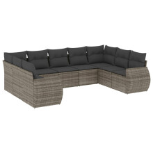 vidaXL 9-tlg. Garten-Sofagarnitur mit Kissen Grau Poly Rattan