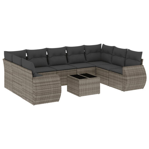 VidaXL vidaXL 10-tlg. Garten-Sofagarnitur mit Kissen Grau Poly Rattan