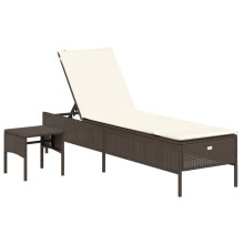 vidaXL Sonnenliege mit Tisch und Auflage Braun Poly Rattan
