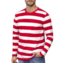 (L, Army Green) Men's striped crew neck long-sleeved T-shirt, basic casual top red11 XXXXL
