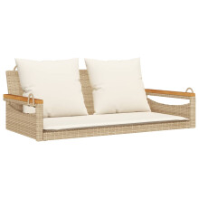 vidaXL Hängebank mit Kissen Beige 109x62x40 cm Poly Rattan