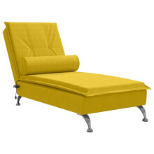 vidaXL Massage-Chaiselongue mit Nackenrolle Gelb Samt