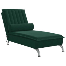vidaXL Massage-Chaiselongue mit Nackenrolle Dunkelgrün Samt