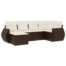 vidaXL 6-tlg. Garten-Sofagarnitur mit Kissen Braun Poly Rattan