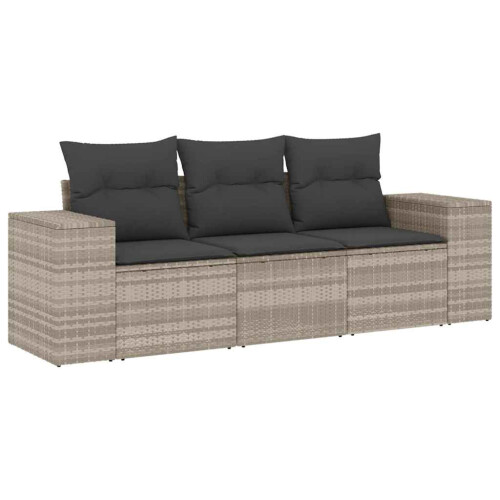 VidaXL vidaXL 3-tlg. Garten-Sofagarnitur mit Kissen Hellgrau Poly Rattan