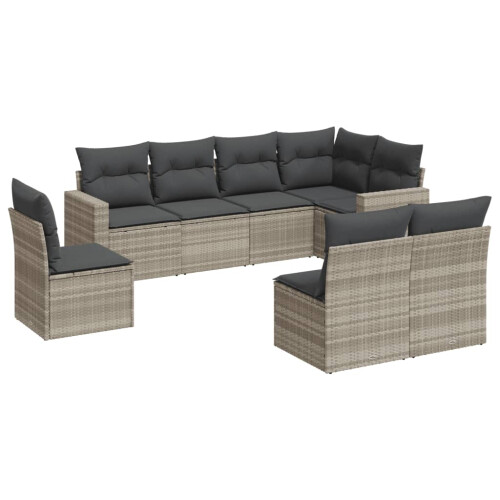 VidaXL vidaXL 8-tlg. Garten-Sofagarnitur mit Kissen Hellgrau Poly Rattan