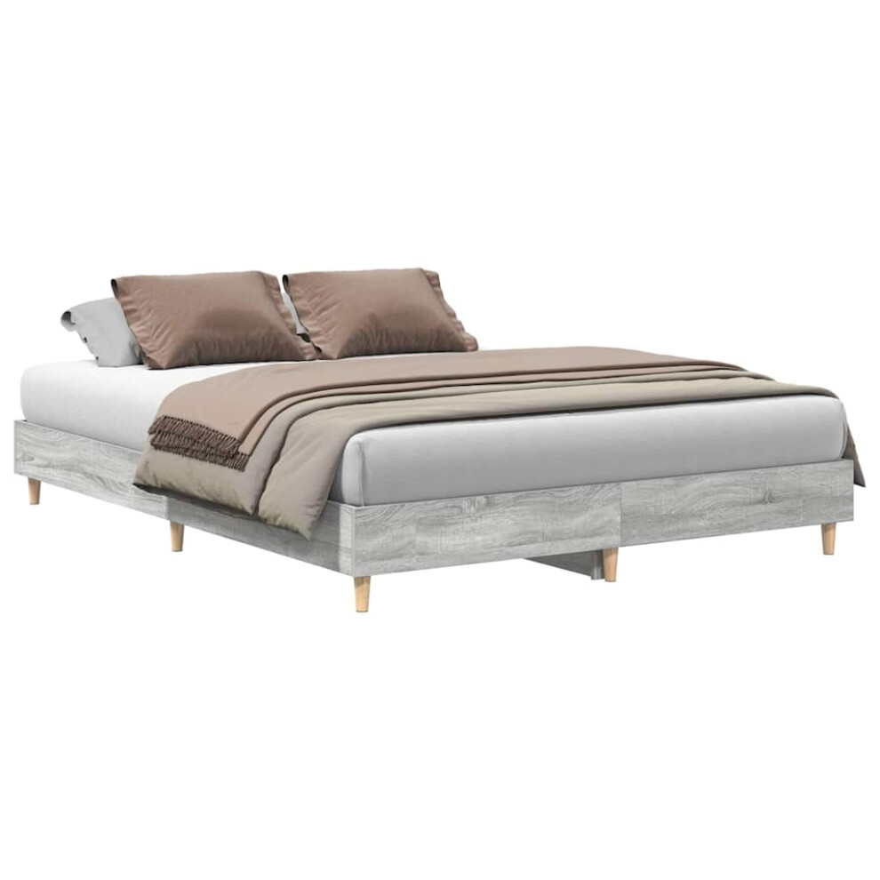 Vidaxl Bed Frame | Grey Sonoma | Engineered Wood, Solid Eucalyptus Wood