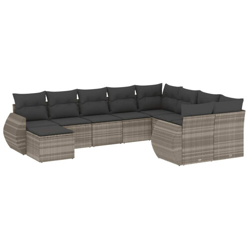 VidaXL vidaXL 10-tlg. Garten-Sofagarnitur mit Kissen Hellgrau Poly Rattan