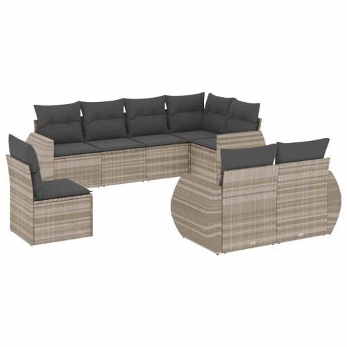 VidaXL vidaXL 8-tlg. Garten-Sofagarnitur mit Kissen Hellgrau Poly Rattan
