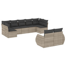 vidaXL 9-tlg. Garten-Sofagarnitur mit Kissen Hellgrau Poly Rattan