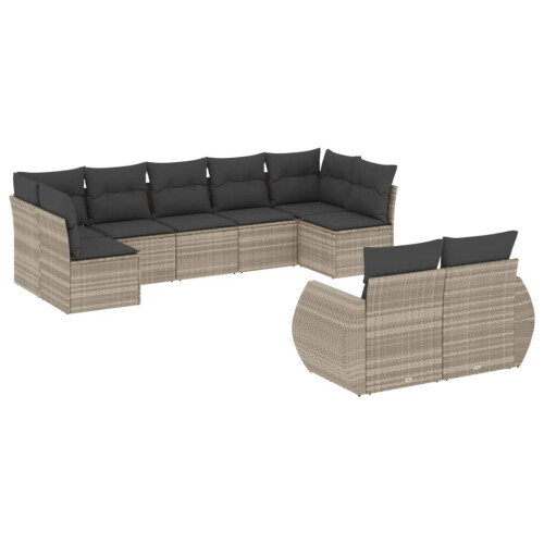 VidaXL vidaXL 9-tlg. Garten-Sofagarnitur mit Kissen Hellgrau Poly Rattan