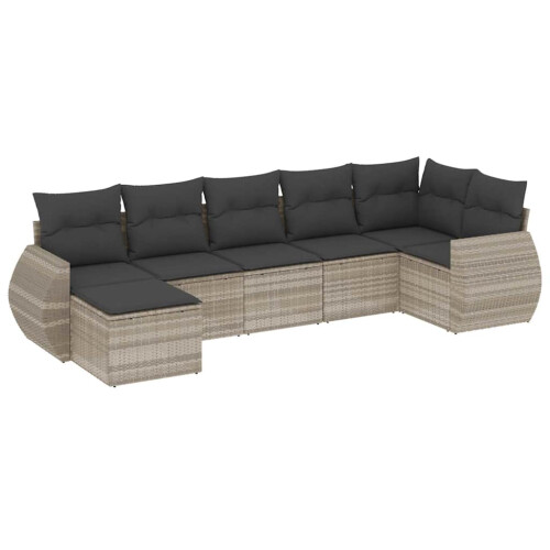 VidaXL vidaXL 7-tlg. Garten-Sofagarnitur mit Kissen Hellgrau Poly Rattan