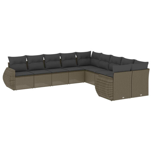 VidaXL vidaXL 10-tlg. Garten-Sofagarnitur mit Kissen Hellgrau Poly Rattan