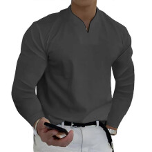 (M, Black) Mens V Neck Solid T-shirt Casual Long Sleeve Tops