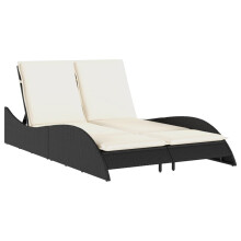 vidaXL Sonnenliege mit Auflagen Schwarz 114x205x73 cm Poly Rattan