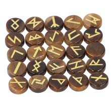 25 Pieces Round Rune Stone Set for Meditation, Wealth & Luck Yellow Tiger Eye