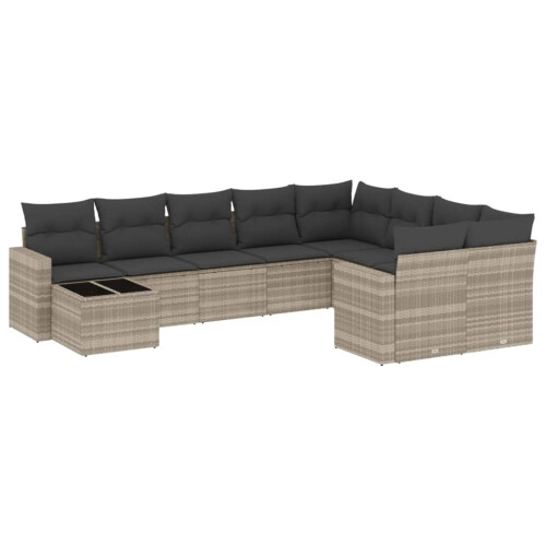 VidaXL vidaXL 10-tlg. Garten-Sofagarnitur mit Kissen Hellgrau Poly Rattan
