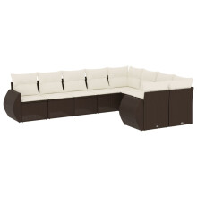 vidaXL 9-tlg. Garten-Sofagarnitur mit Kissen Braun Poly Rattan