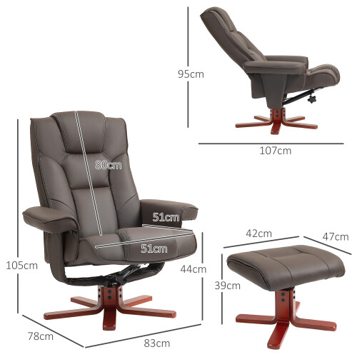 Homcom Sillón Reclinable Marrón 83 x 78 x 105 cm 2