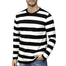 (XL, Army Green) Men's striped crew neck long-sleeved T-shirt, basic casual top red11 XXXXL