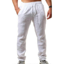 (M, Black) Summer Men Linen-look Pants Yoga Loose Baggy Holiday Beach Trousers