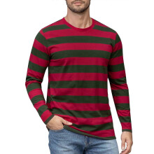 (XL, Army Green) Men's striped crew neck long-sleeved T-shirt, basic casual top red11 XXXXL
