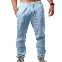 (M, Black) Summer Men Linen-look Pants Yoga Loose Baggy Holiday Beach Trousers