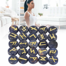 25Pcs Crystal Rune Stone Set for Divination & Meditation, Blue Stripe