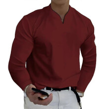 (M, Black) Mens V Neck Solid T-shirt Casual Long Sleeve Tops