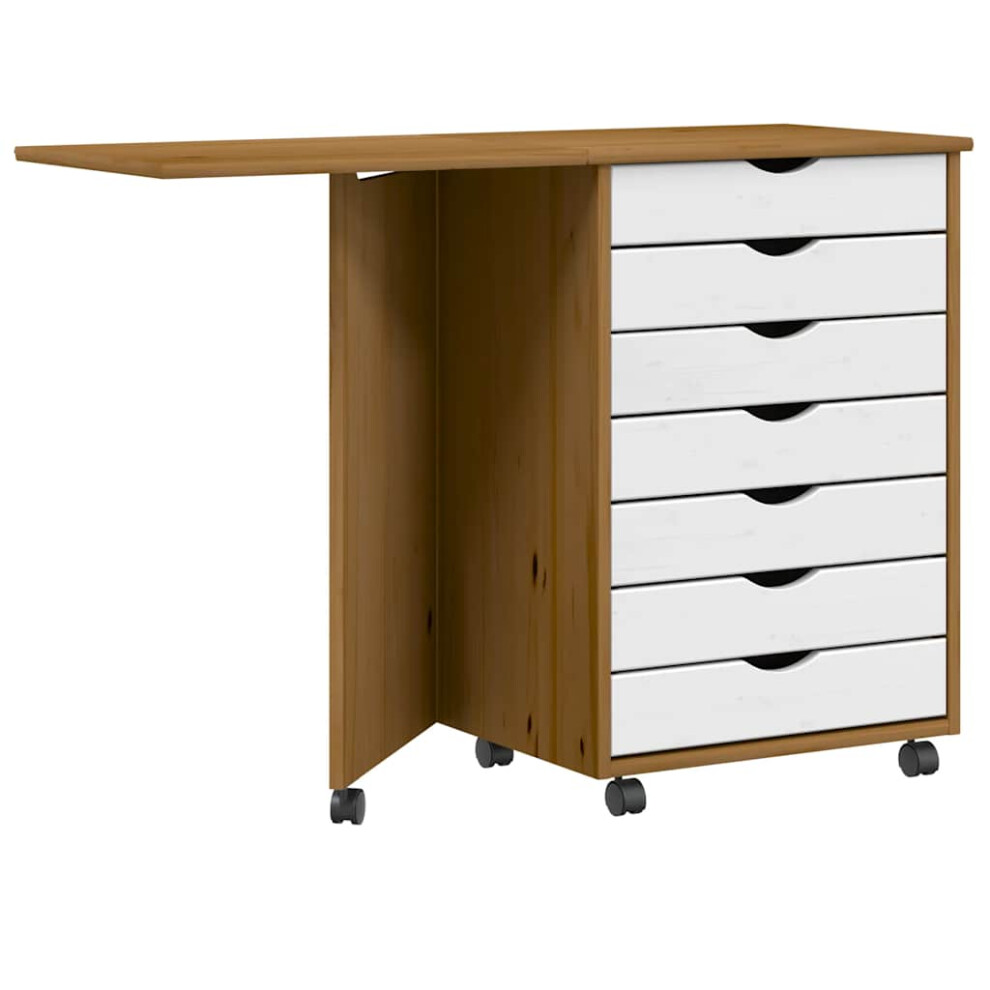 Vidaxl Rolling Cabinet With Desk Moss Honey Solid Wood Pine Brown