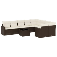 vidaXL 10-tlg. Garten-Sofagarnitur mit Kissen Braun Poly Rattan