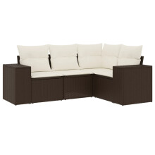 vidaXL 4-tlg. Garten-Sofagarnitur mit Kissen Braun Poly Rattan