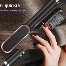 (EU, Black) Multifunctional Hair Straightener Brush 2 In 1 Heating Hair Hot Comb Brush Anti-scald Iron Straightening Brush Styler Tools