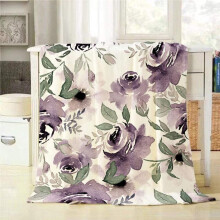 Purple Floral Throw Blanket Vintage Watercolor 40x50 Inch