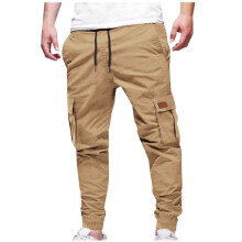 Bríste Jogger Cargo le Pócaí Móra agus Doimhne d'Fhir Khaki14(XXXL)