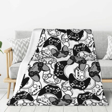 Black & White Game Joystick Throw Blanket, Ultra-Soft Fleece, 80"x60", for Bed/Chair/Car/Sofa – Compatible with Gaming Decor