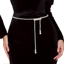 Cinturón de perlas blanco para mujer, cadena ajustable para cintura, cinturones de tallas grandes, accesorios para el cuerpo para vestidos