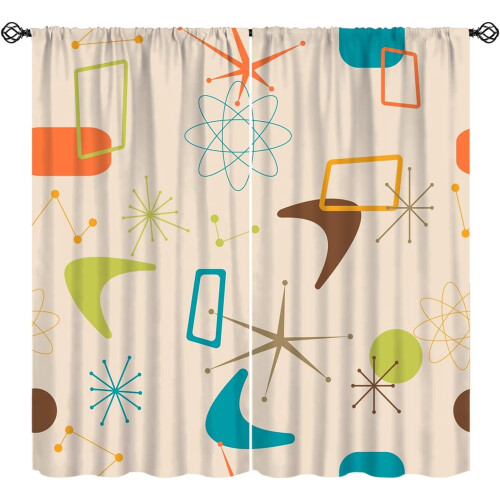 Retro 50s Beige Thermal Curtains Rod Pocket 2 Panels 42x54