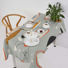 Mid-Century Grey Tablecloth, 1950s Atomic Stars Pattern, Rectangle 60x84", Indoor/Outdoor, Compatible with Dining Tables