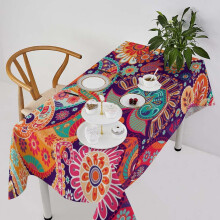 Paisley Floral Tablecloth, Mandala Boho Indian Ethnic Table Cover for Picnic/Party – 60x102in