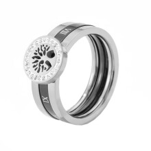 Women's Stainless Steel Simple Tree of Life Roman Numeral Stacking Ring Silver Black Size 9