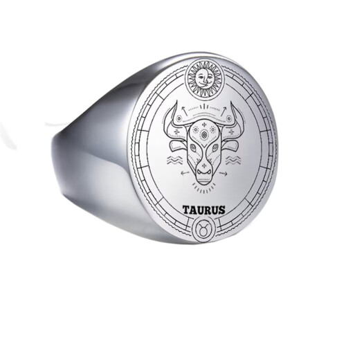 Stainless Steel Zodiac Ring – Taurus, Size 10