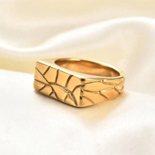 Men's Stainless Steel Hip Hop Rectangular Signet Ring Gold 2