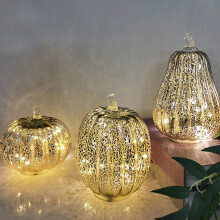 Glass Pumpkin Light with Fairy Lights, Battery LED Lamp for Halloween, Fall, Thanksgiving & Xmas Decor