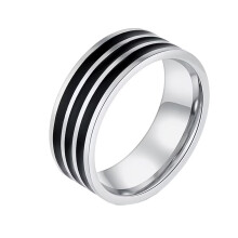 Bague en acier inoxydable émaillé noir, 8 mm, taille 7