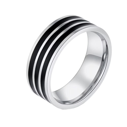 Bague en acier inoxydable émaillé noir, 8 mm, taille 7