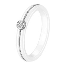 Women's Stainless Steel Ceramic 4MM Simple Zirconia Engagement Band Ring Silver White Size 6