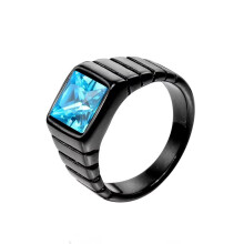 Alliance en acier inoxydable avec zircon cubique, noire et bleue, taille