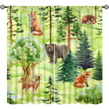 Woodland Animal Curtains Watercolor Fox Bear Pattern Rod
